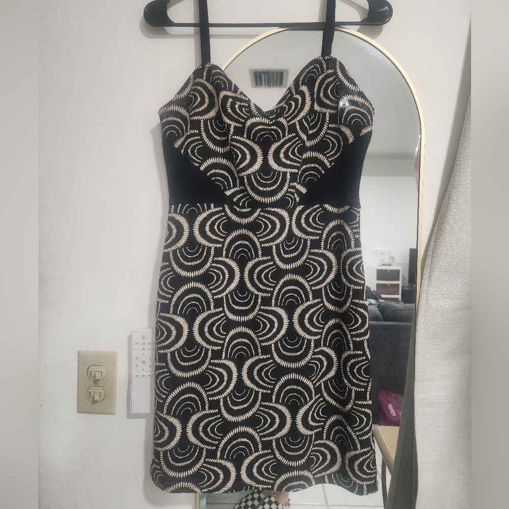 Free People Elegant Black and Cream Patterned Dress